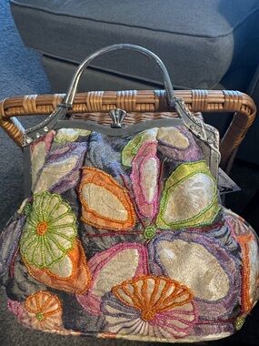 Vintage Embroidered Floral Bead-Accent Top-Handle Women’s Bag - Multicolor